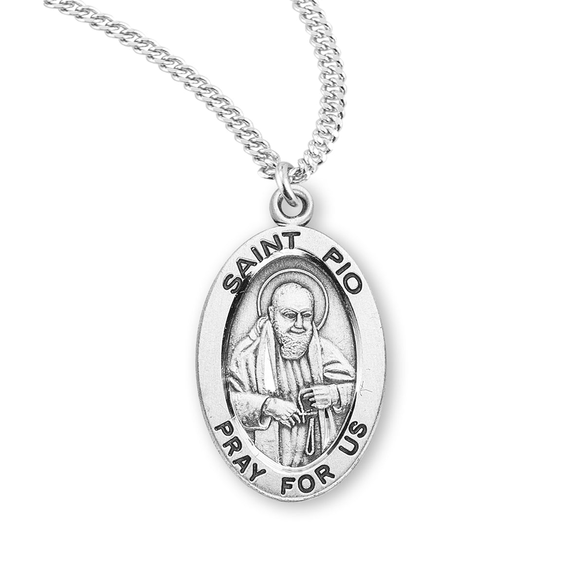 Patron Saint Pio Oval Sterling Silver Medal - S933320 — Acadian Religious