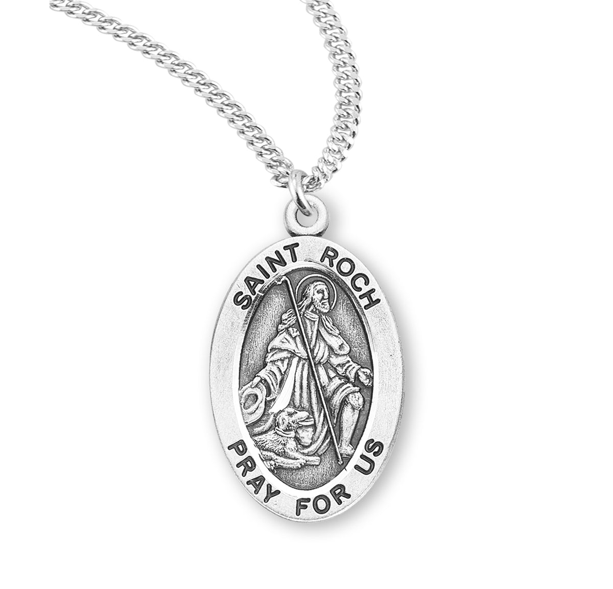 Patron Saint Roch Oval Sterling Silver Medal - S934320 — Acadian Religious