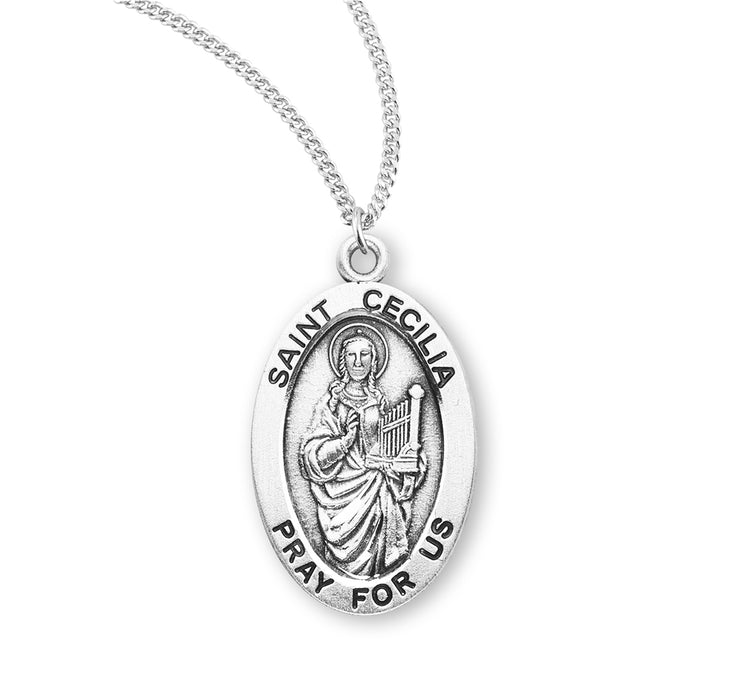 Patron Saint Cecilia Oval Sterling Silver Medal - S942018