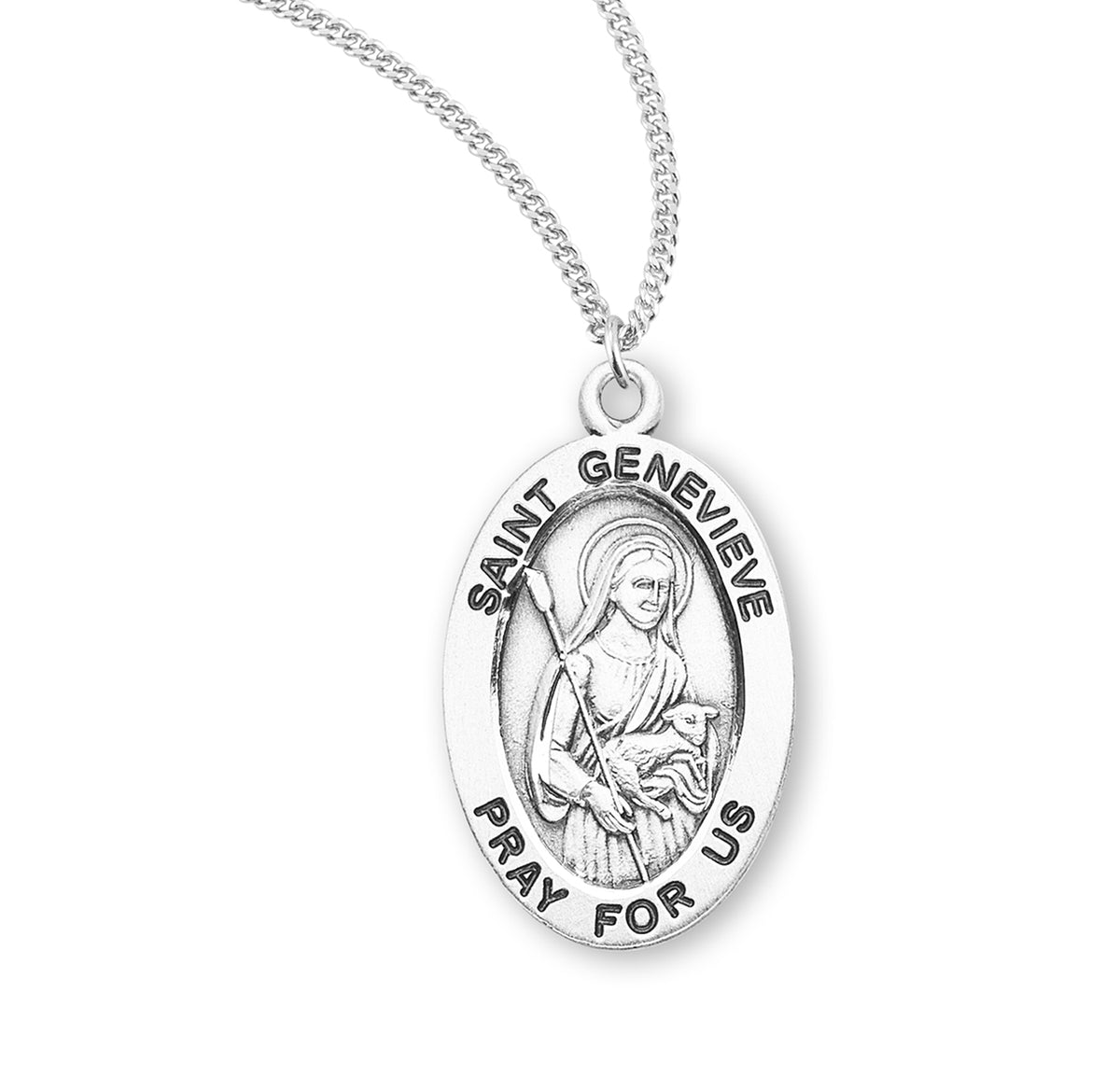 Patron Saint Genevieve Oval Sterling Silver Medal S943818 — Acadian