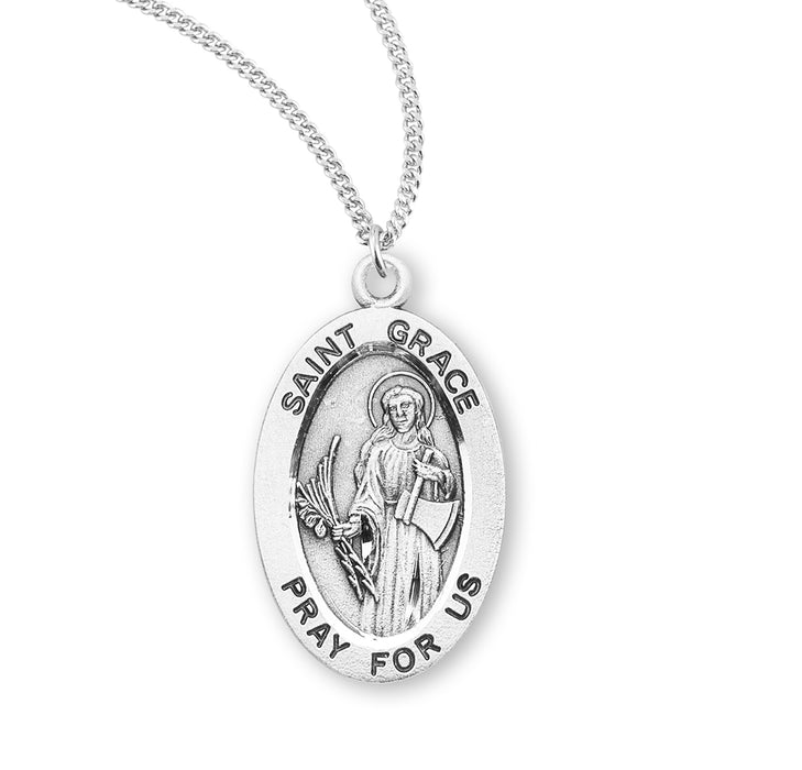 Patron Saint Grace Oval Sterling Silver Medal - S944118