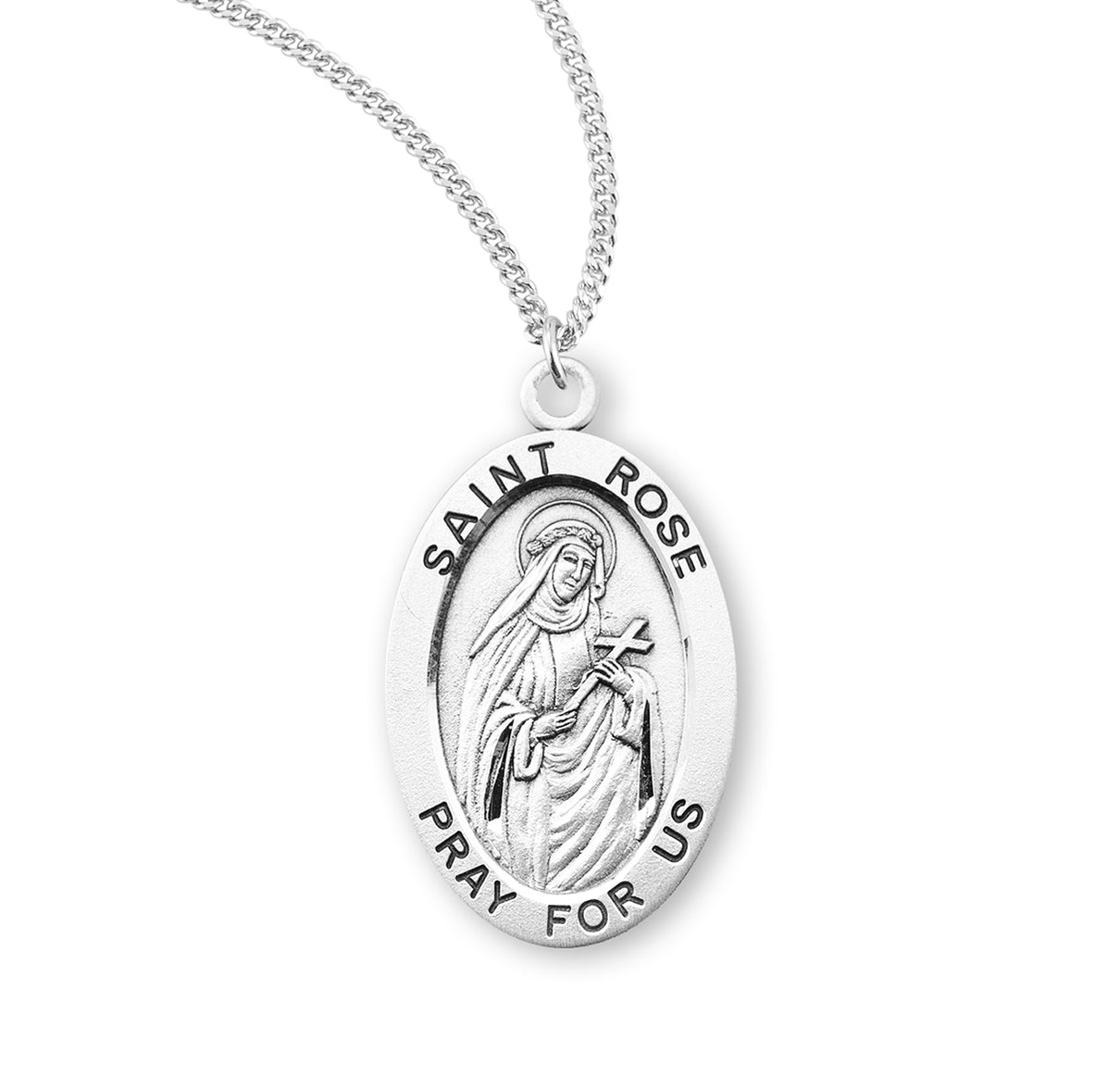 Patron Saint Rose Oval Sterling Silver Medal - S948218 — Acadian Religious