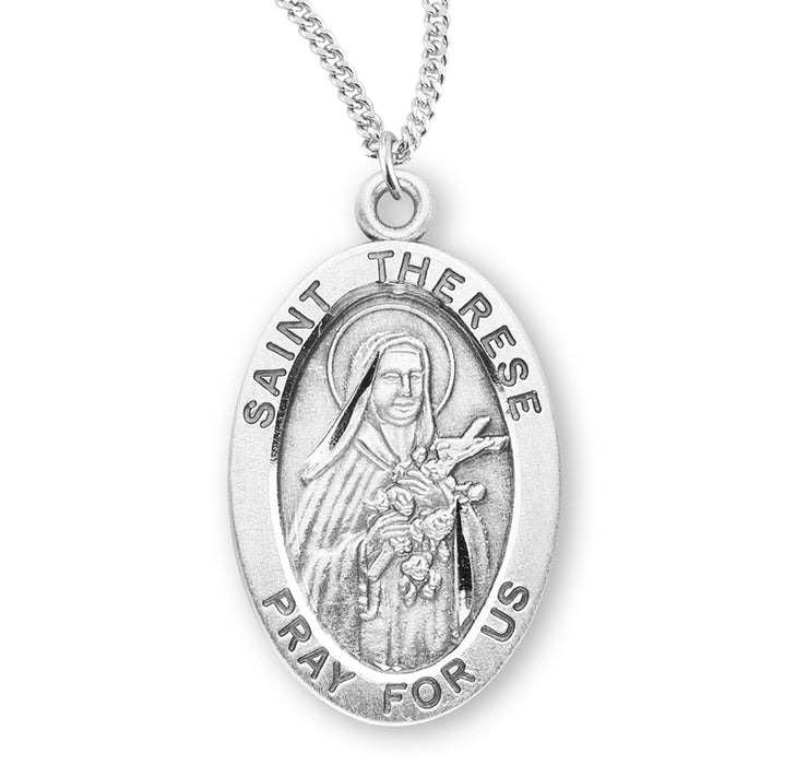 Patron Saint Therese of Lisieux Oval Sterling Silver Medal - S948918