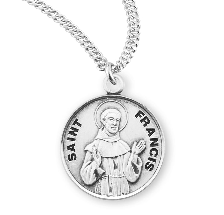Patron Saint Francis Round Sterling Silver Medal - S955520