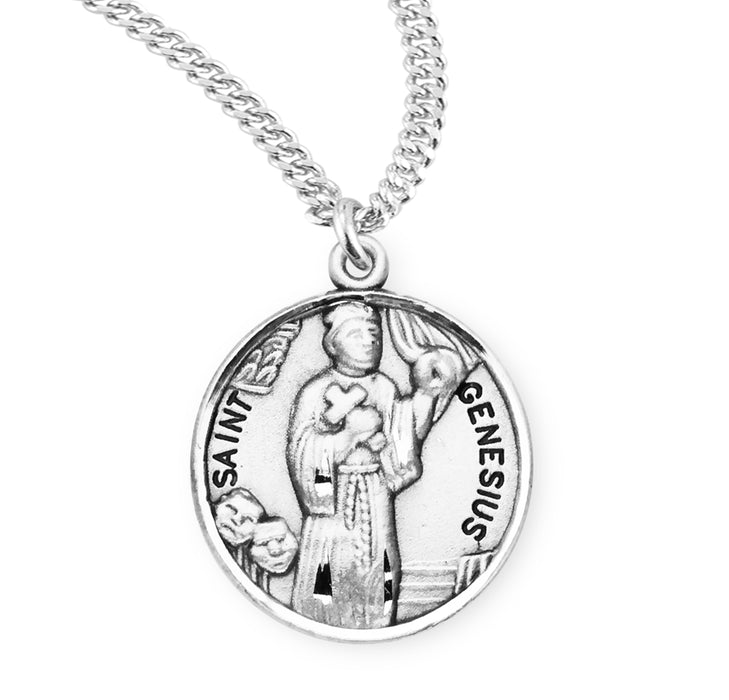 Patron Saint Genesius Round Sterling Silver Medal - S956020