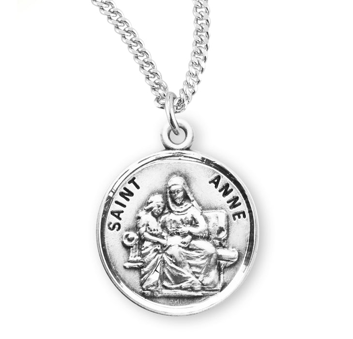 Patron Saint Anne Round Sterling Silver Medal - S970818