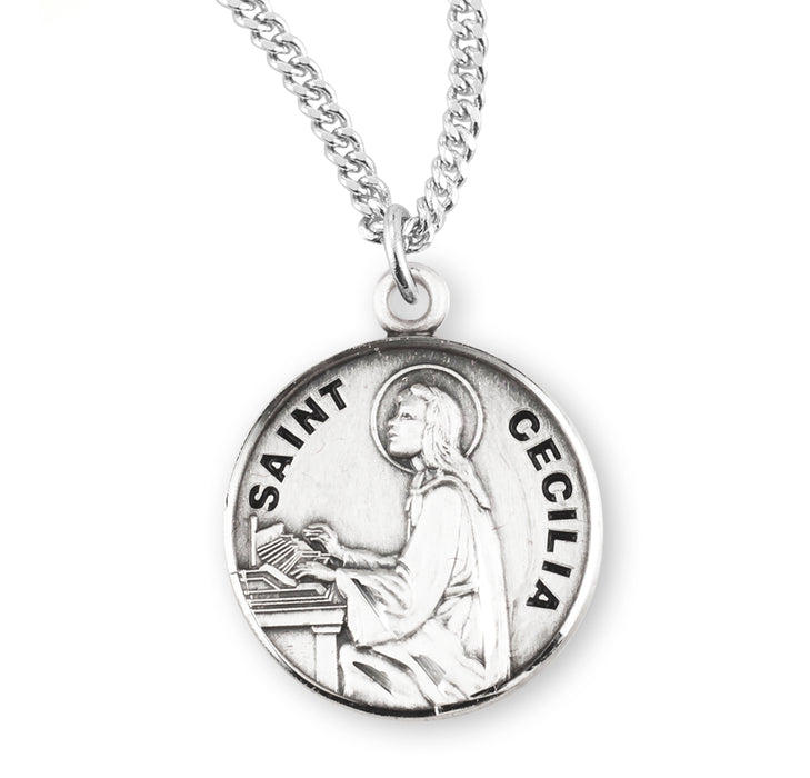 Patron Saint Cecilia Round Sterling Silver medal - S972018