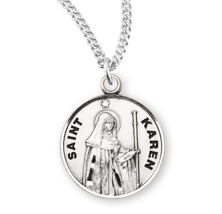 Patron Saint Karen Round Sterling Silver Medal - S974918