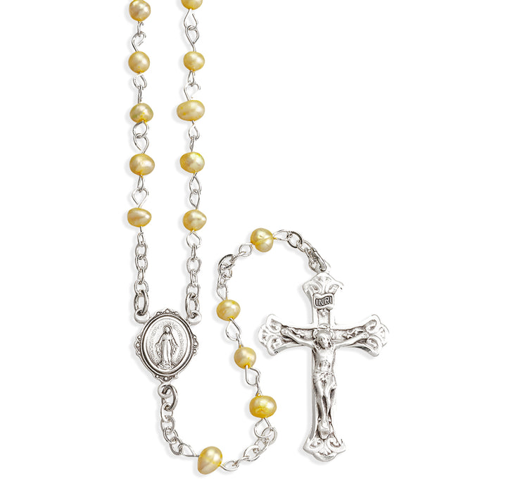 Gold Freshwater Pearl Rosary Sterling Crucifix and Centerpiece - SR7400GD