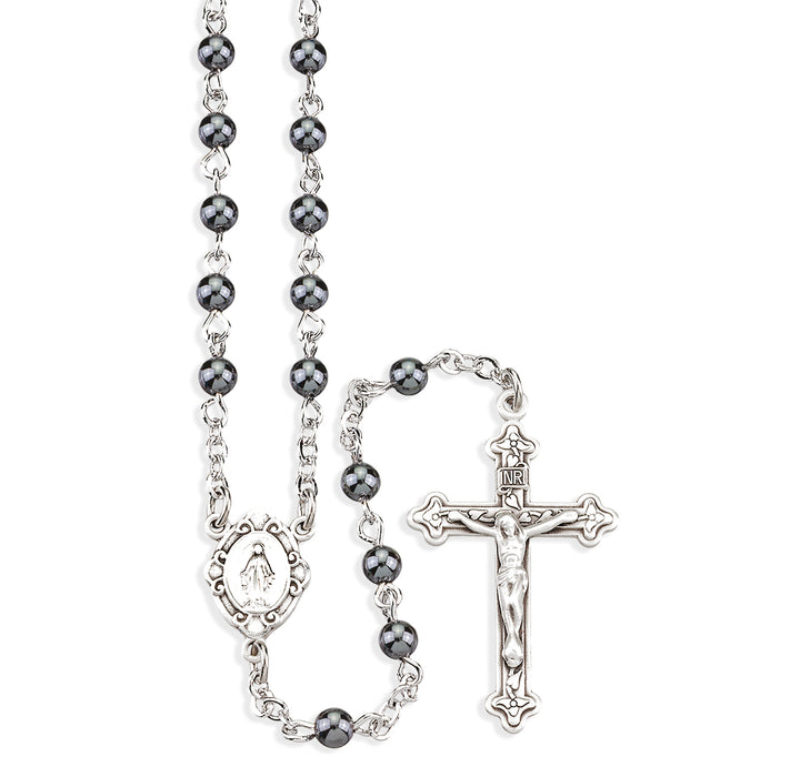 Genuine Hematite Rosary Sterling Crucifix and Centerpiece - SR7400HT