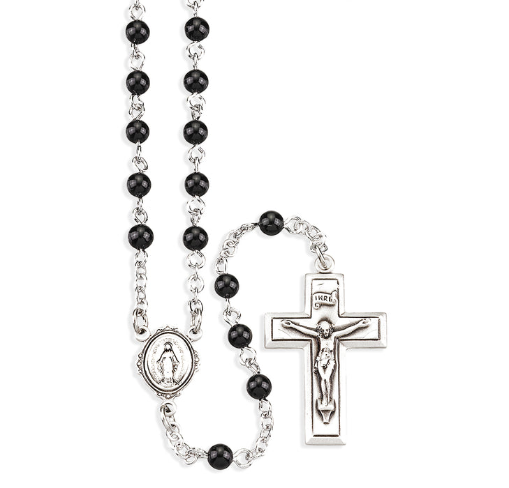 Genuine Onyx Rosary Sterling Crucifix and Centerpiece - SR7400OX