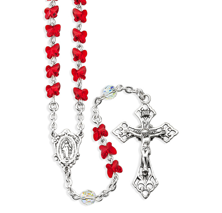 6mm Ruby Finest Crystal Butterfly Beads with Sterling Crucifix and Center - SR8301RB