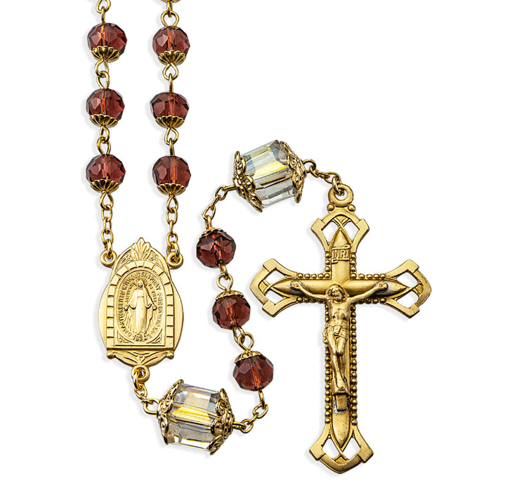 8mm Amethyst Faceted Glass Bead Rosary made with Solid Brass Crucifix and Centerpiece - VRB608AM