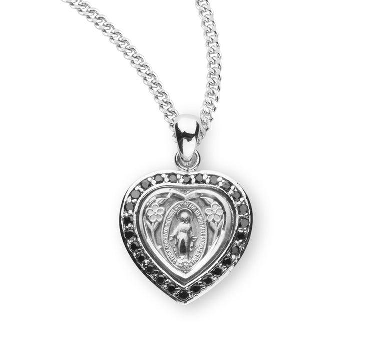 Sterling Silver Jet Black Cubic Zirconia Miraculous Medal - Z1124JT18