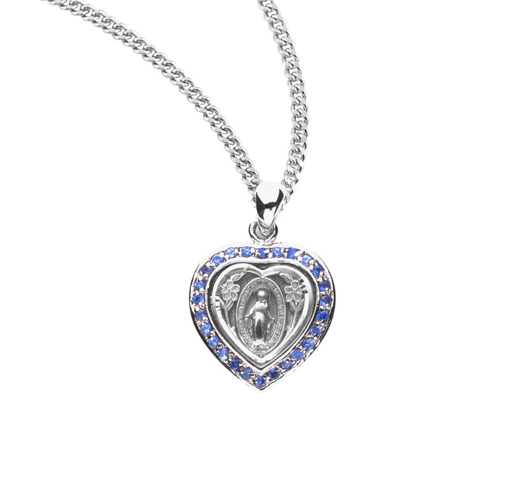Sterling Silver Sapphire Cubic Zirconia "CZ" Miraculous Medal - Z1124SP18