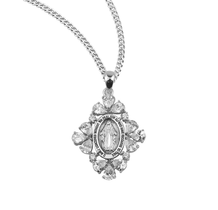Sterling Silver Miraculous Medal with Cubic Set Zirconia's "CZ's" - Z114018