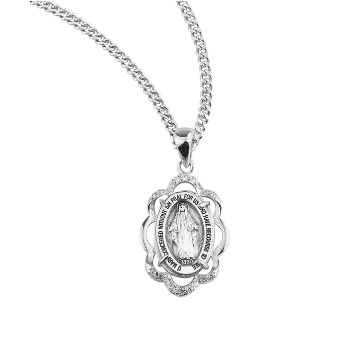 Sterling Silver Miraculous Medal with Cubic Set Zirconia's "CZ's" - Z114118