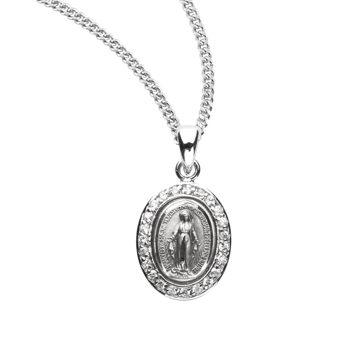 Sterling Silver Crystal Cubic Zirconia "CZ" Miraculous Medal - Z3100CR18