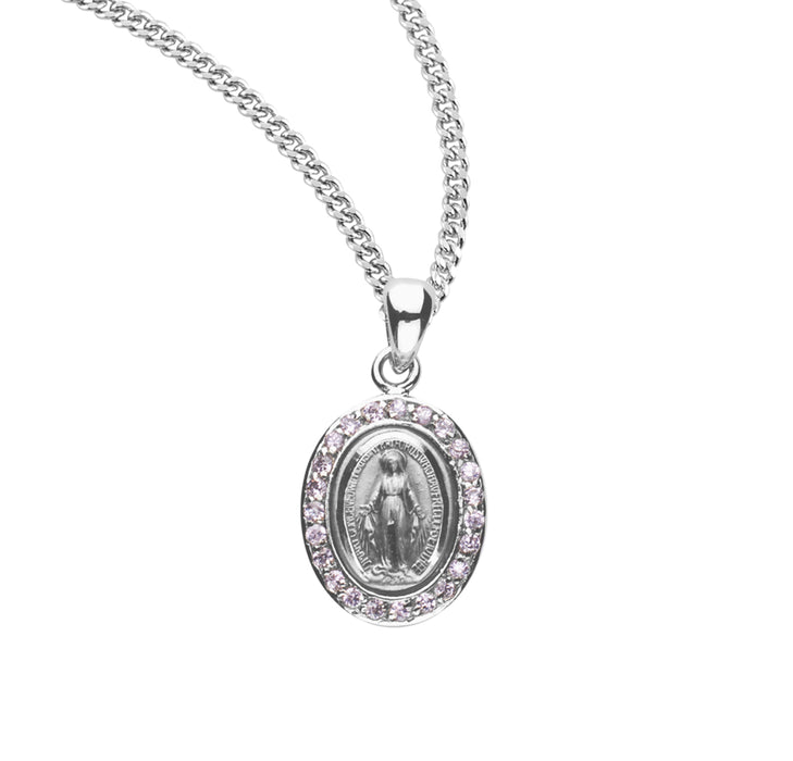 Sterling Silver Pink Cubic Zirconia "CZ" Miraculous Medal - Z3100PK18