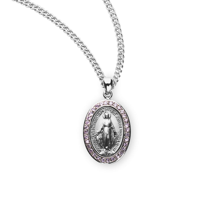 Sterling Silver Pink Cubic Zirconia "CZ" Miraculous Medal - Z3101PK18