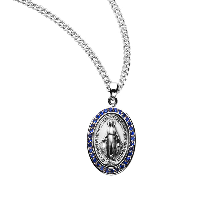 Sterling Silver Sapphire Cubic Zirconia's "CZ's" Miraculous Medal - Z3101SP18