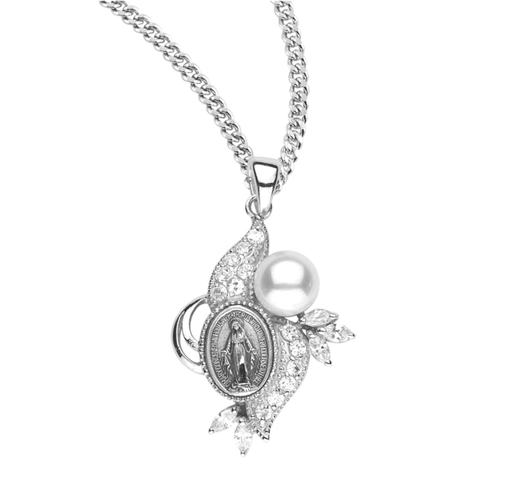 Sterling Silver Miraculous Medal with set Cubic Zirconia "CZ" - Z310218