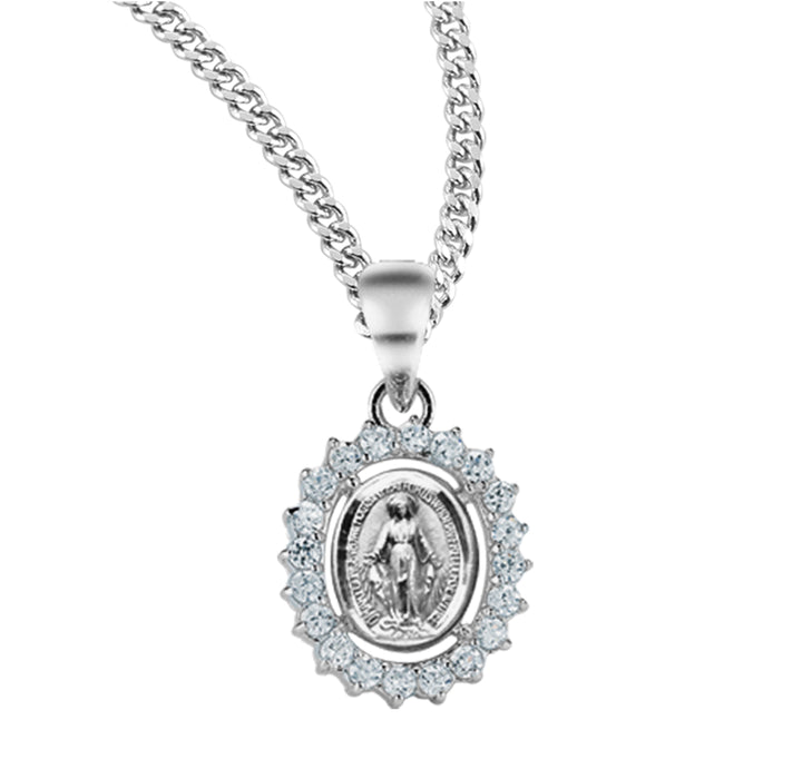 Sterling Silver Miraculous Medal with set Cubic Zirconia's "CZ's" - Z310718