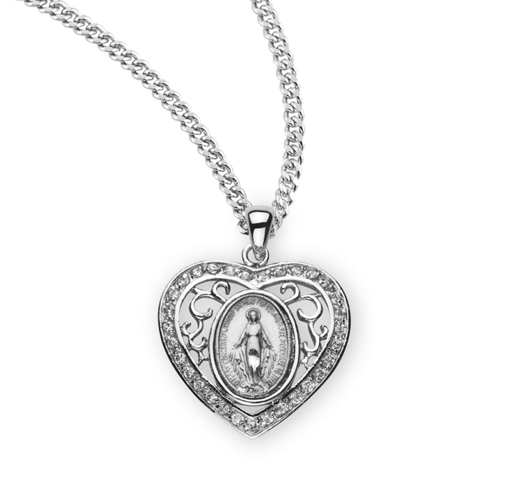 Sterling Silver Oval Miraculous Medal with Cubic Zirconia's "CZ's" - Z3140CR18