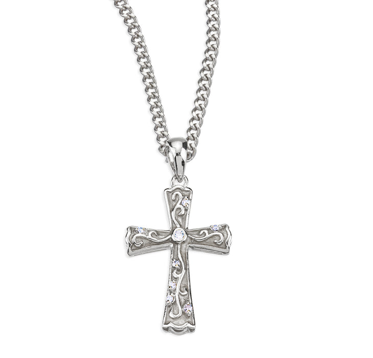 White Enameled Sterling Silver Cross with Crystal Cubic Zirconia's "CZ's" - Z3400WH18