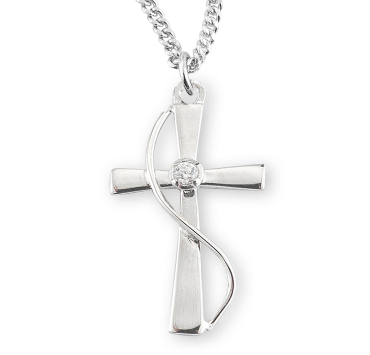 Sterling Silver Single Set Crystal Cubic Zirconia "CZ" Cross with Rhodium Plated Chain - Z377318