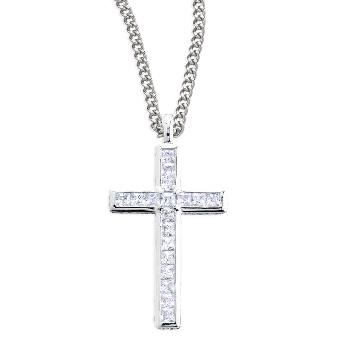Sterling Silver Simple Cross with CZ Settings - Z392918