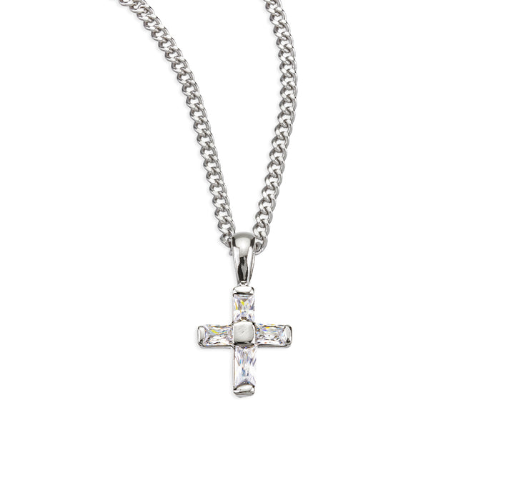 Sterling Silver Small Cross with CZ Settings - Z393218