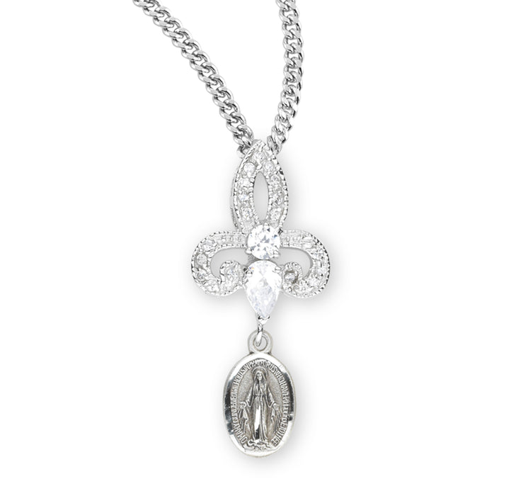 Sterling Silver Miraculous Medal with Cubic Set Zirconia's "CZ's" - Z423018