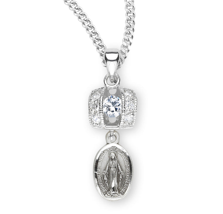 Sterling Silver Miraculous Medal with Cubic Set Zirconia's "CZ's" - Z424018