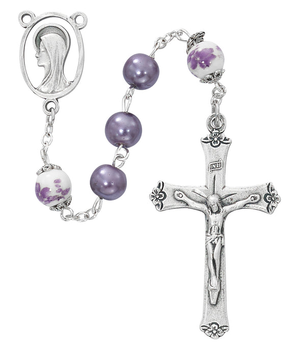 Purple Pearl and Ceramic Rosary  - R773F