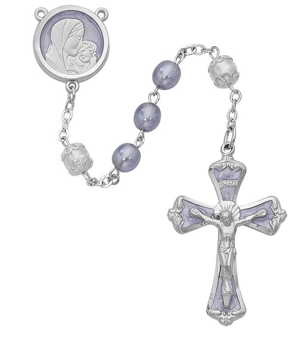 Mother and Child Purple Pearl like  Rosary Boxed - R229RF
