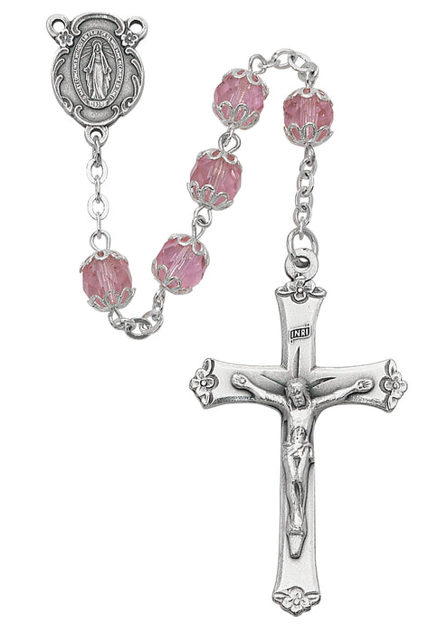 Rose Glass Capped Rosary Boxed - 701S-RSF