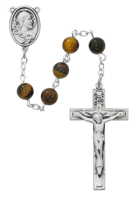 Tiger Eye with Pewter Rosary Boxed - R763F