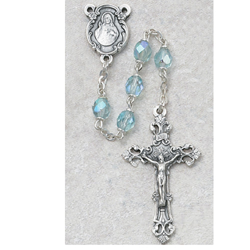Aqua Glass March Rosary Boxed - 875-AQG