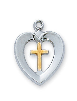 Sterling Silver Heart and Cross Pendant - L596