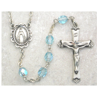 Aqua Glass March Rosary Boxed - 875L-AQF