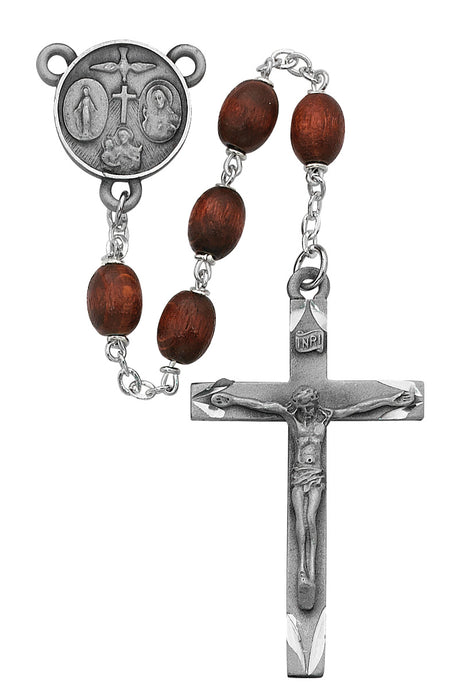 Brown Oval Wood Rosary Boxed - 137D-BRF
