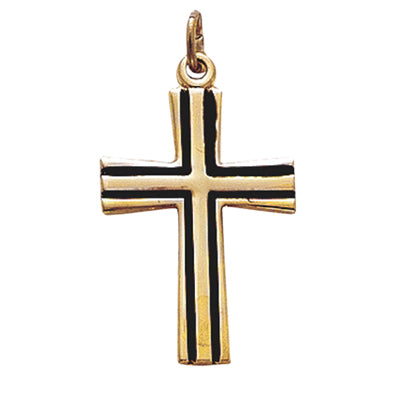 Gold Over Sterling Silver Cross with Black Boxed - J9230