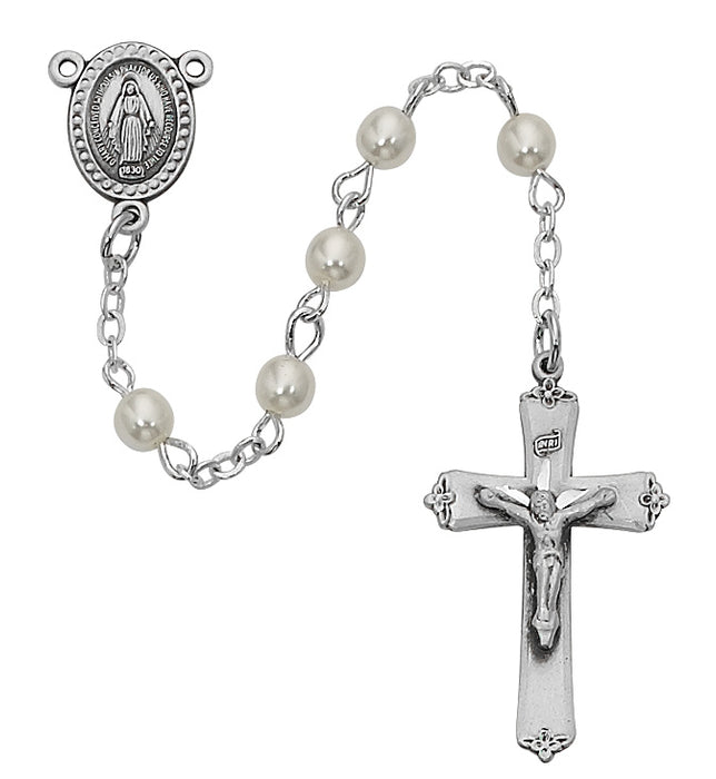 Pearl like Glass Youth Rosary Boxed - 210LG