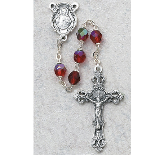 Red Glass July Rosary Boxed - 875-RUG
