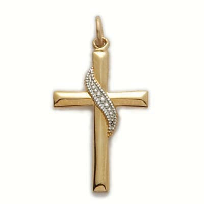 Gold over Sterling Cross with Silver sash - J9261