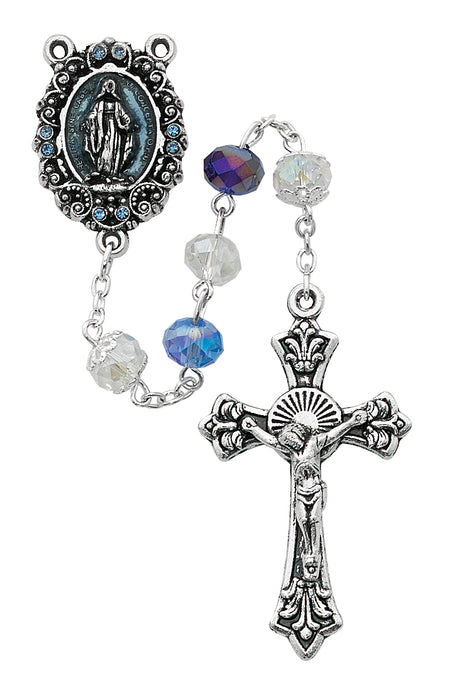 Blue Multi Crystal Rosary Boxed - R507SF