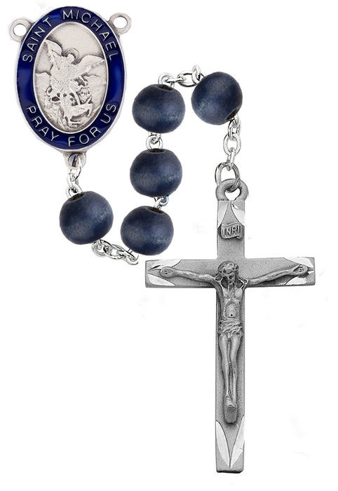 Blue Wood Epoxy St Michael Rosary Boxed - R775F