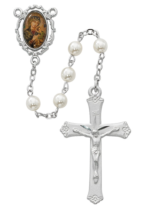 Pearl like  Glass Perpetual Help Rosary Boxed  - R598RF