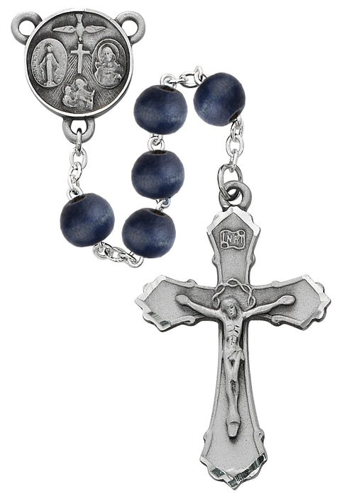 8mm Blue Wood Rosary Boxed - R703DF